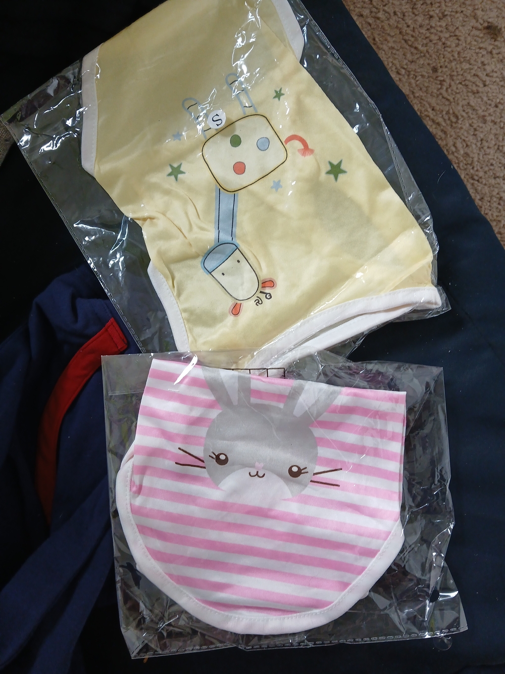 Kids Cute Bunny Pink Stripe Bib and Yellow Robot Bib Set